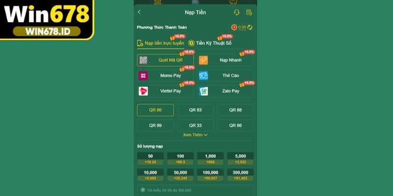 Điều kiện nạp tiền Win678 rõ ràng, giúp thao tác ổn định, liền mạch